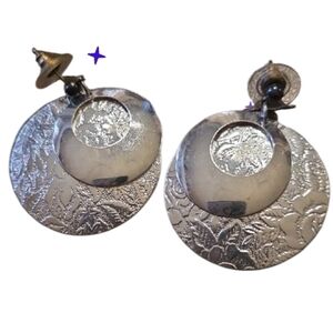 Y2k Vtg New Silver Textured Double-Disk Drop Earrings - Women Jewelry
